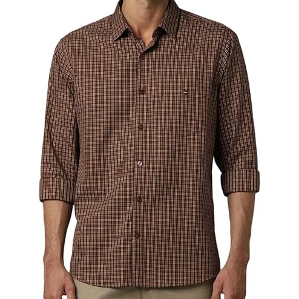 Louis Philippe Mens Brown Checkered Long Sleeve Union SQ Slim Fit Career Shirt M - Picture 9 of 10